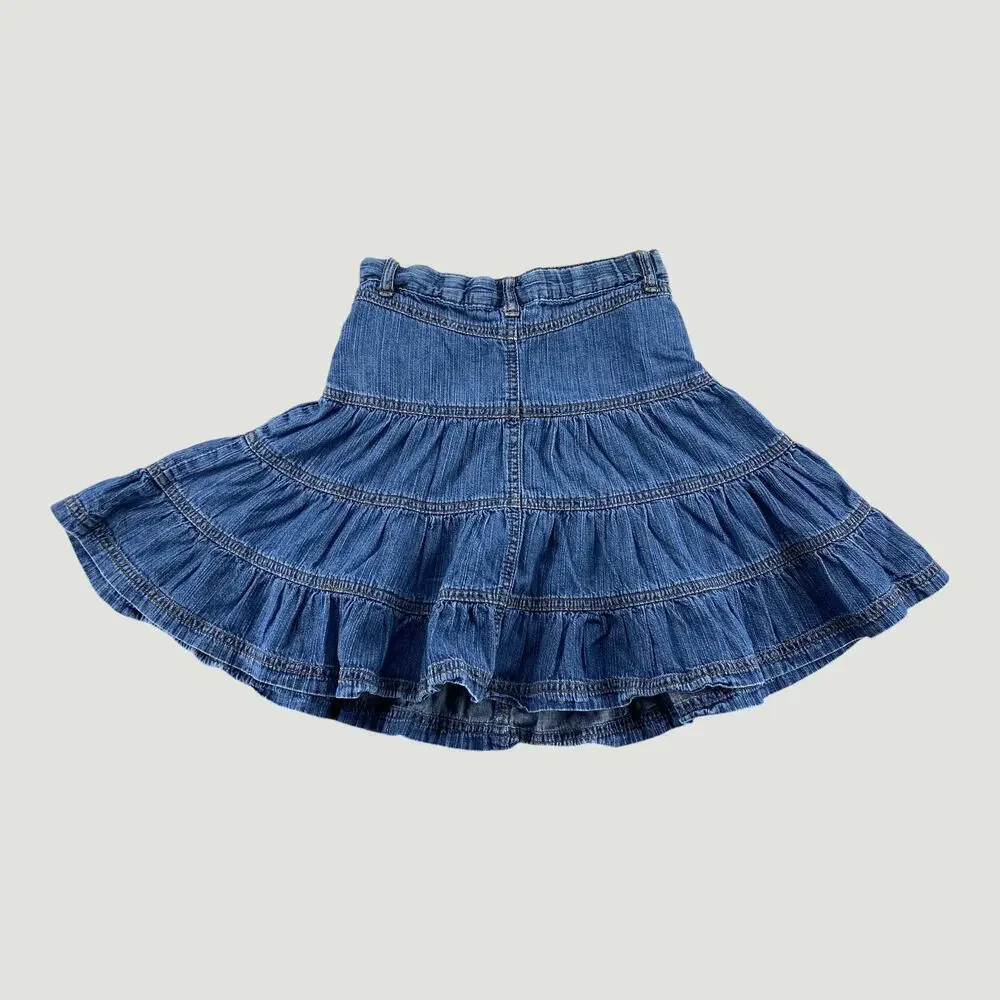 Girls The Children’s Place Tiered Denim Skirt Y2K Ruffle Jean 6X/7